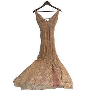 NWT LuLu's Maxi Formal Pink Ivory Lace w/ Front Slit Dress Size S
